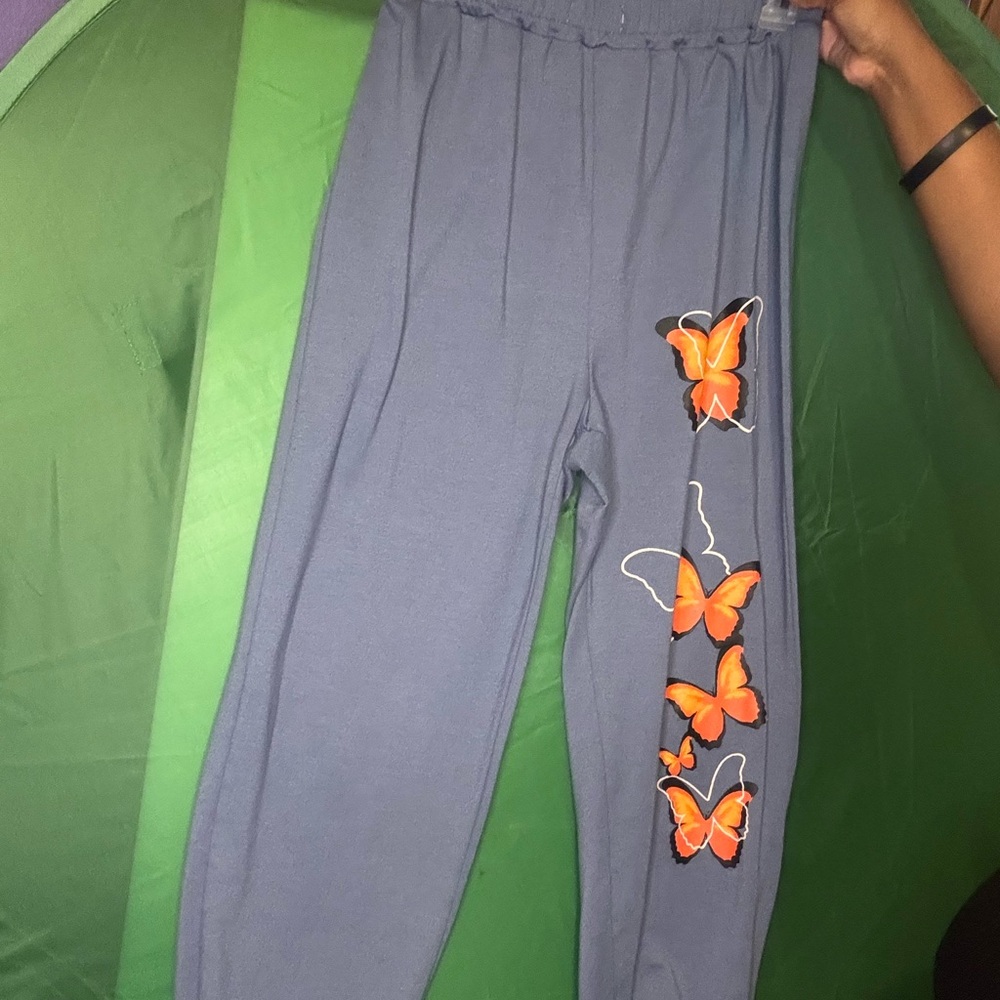 Gray Sweatpants with Orange Butterfly Design